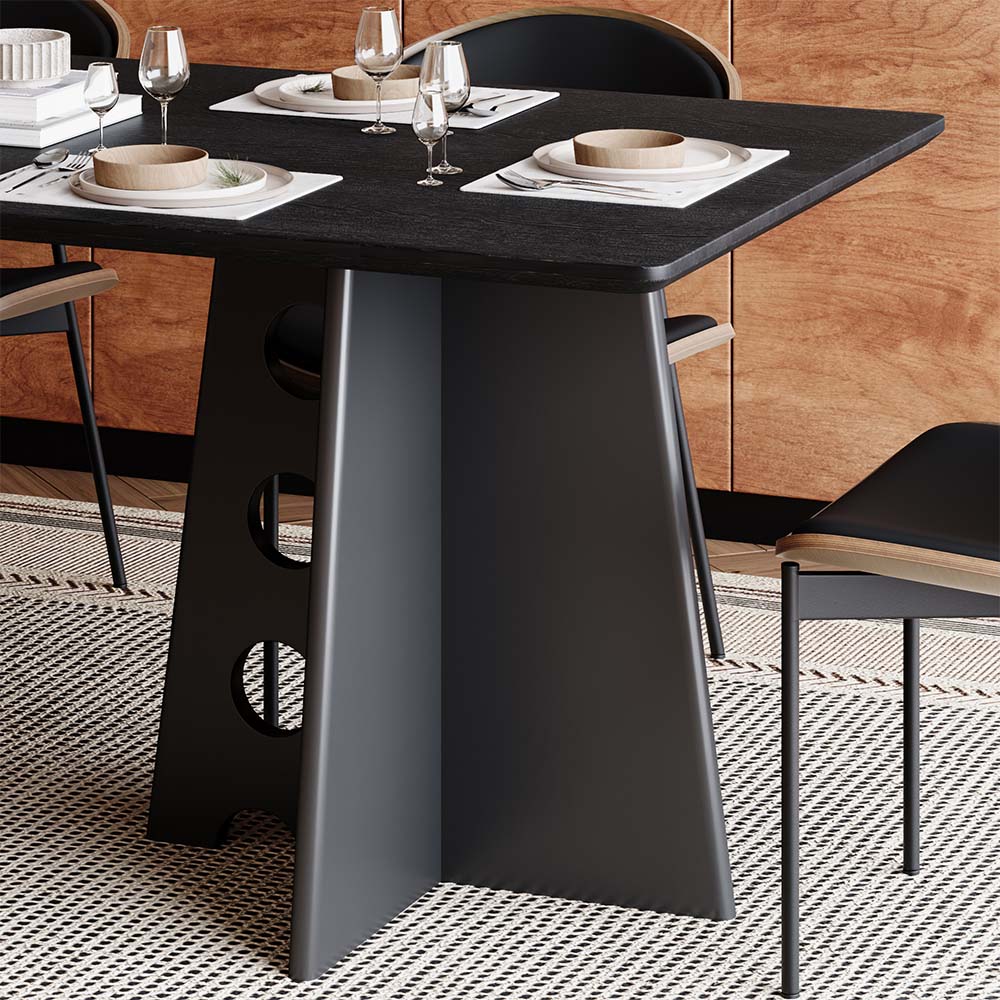 Partly Assemble Black MDF & Solid Wood Dining Tables