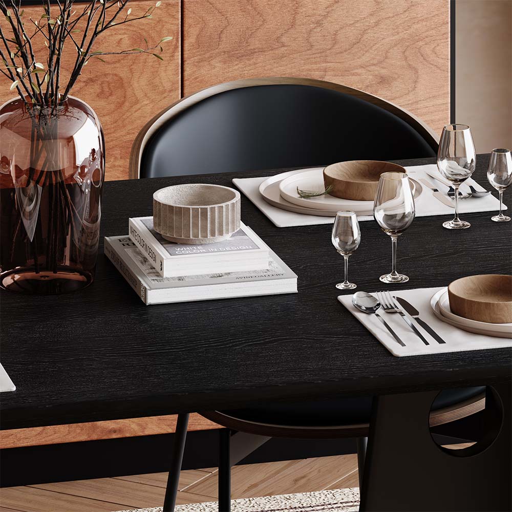 Partly Assemble Black MDF & Solid Wood Dining Tables