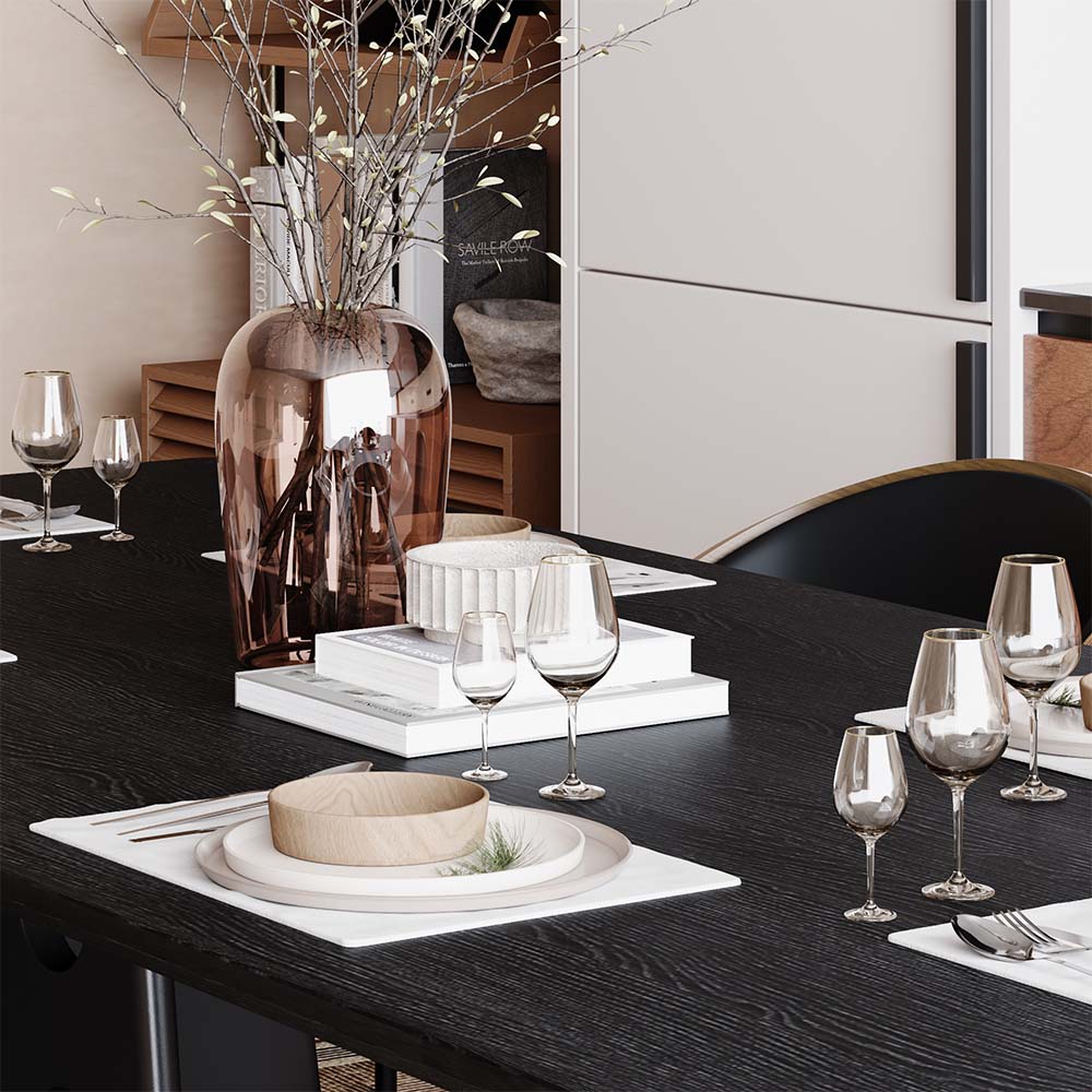 for 6 Black MDF & Solid Wood Dining Tables