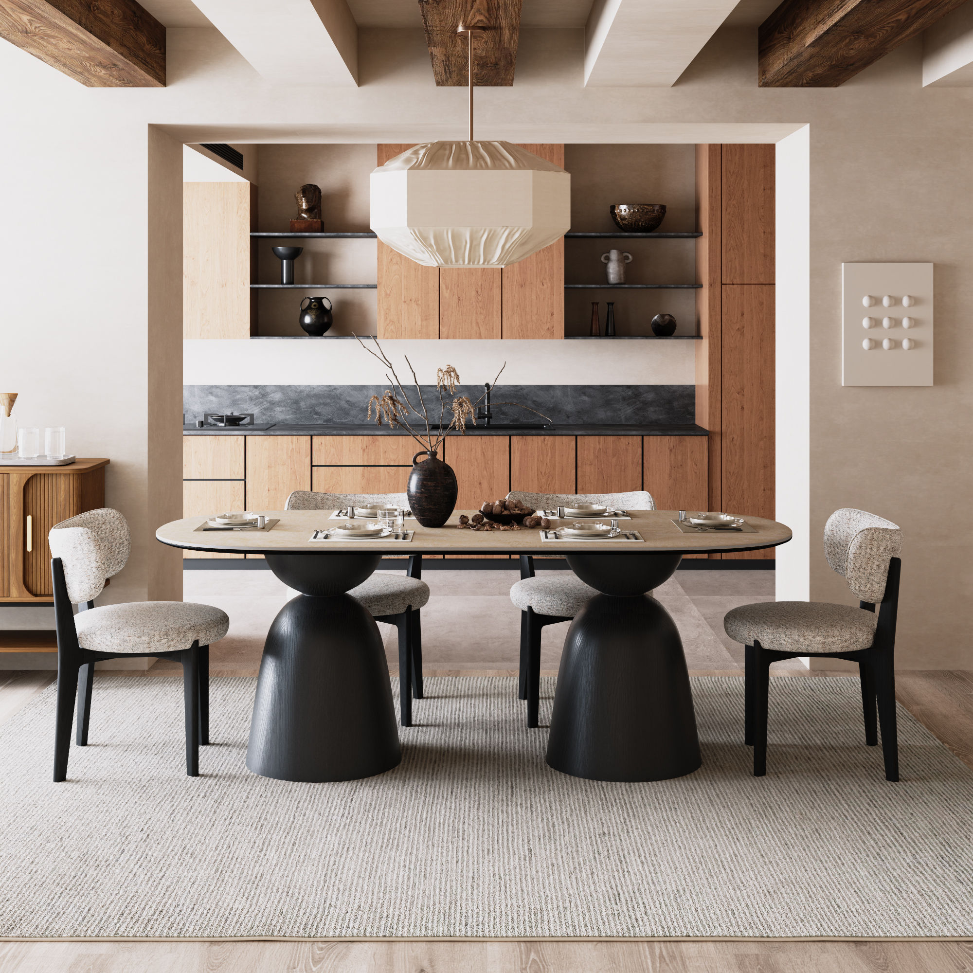 Partly Assemble Yellow & Black Matte Sintered Stone Dining Tables