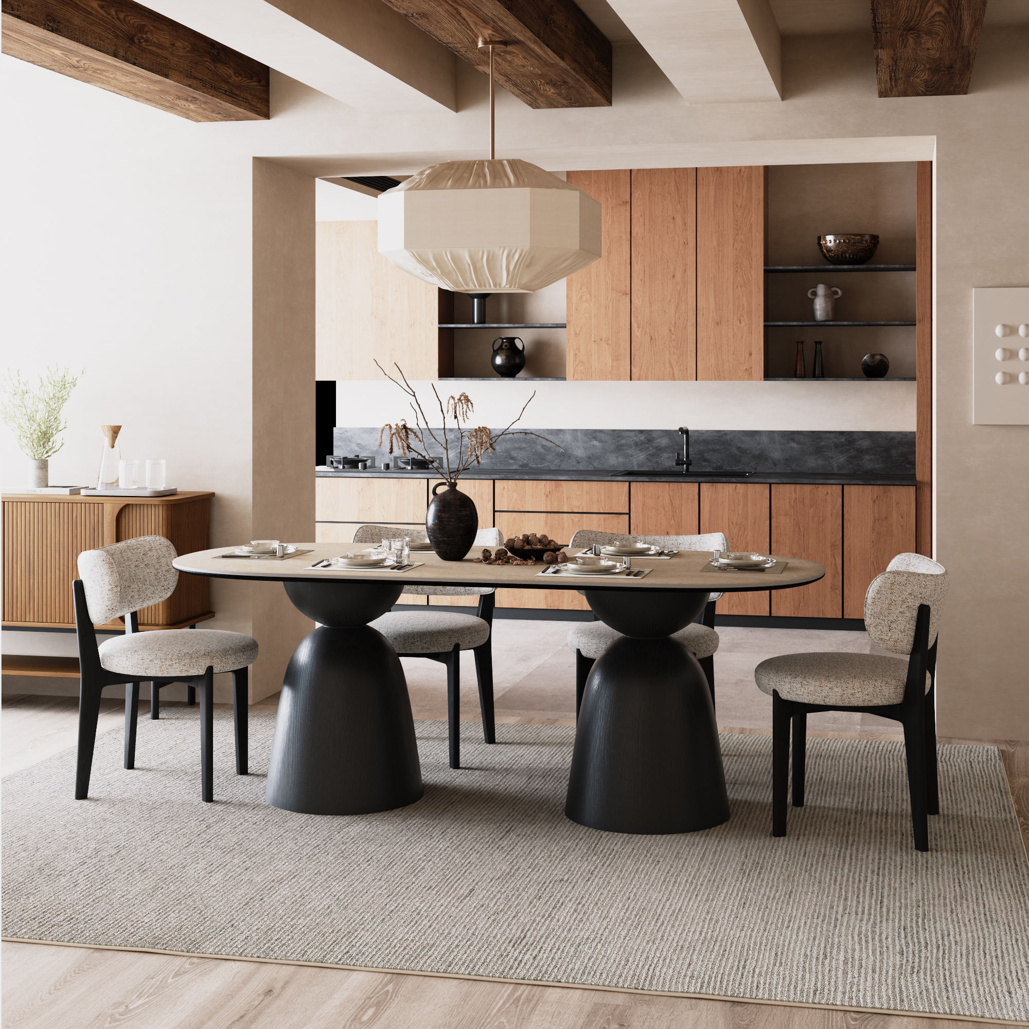 Sintered Stone Yellow & Black Matte Sintered Stone Dining Tables