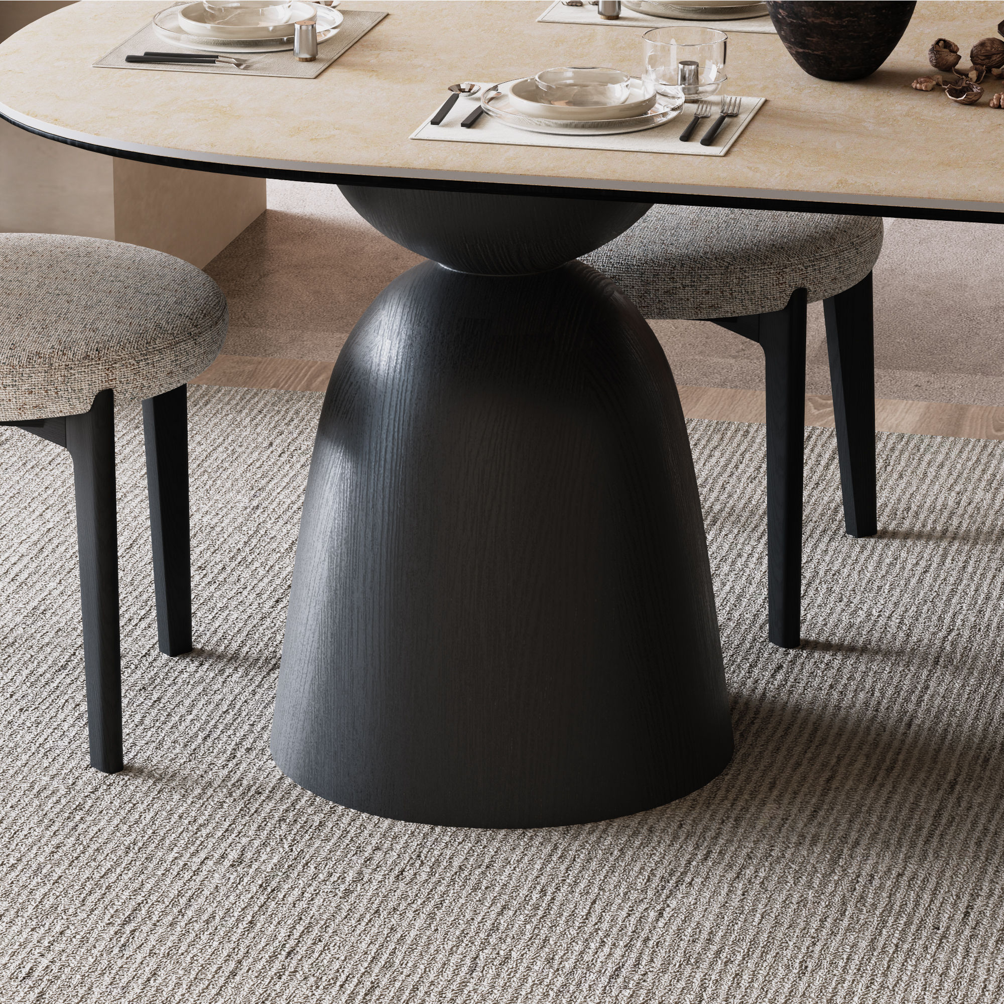 Oval Yellow & Black Matte Sintered Stone Dining Tables