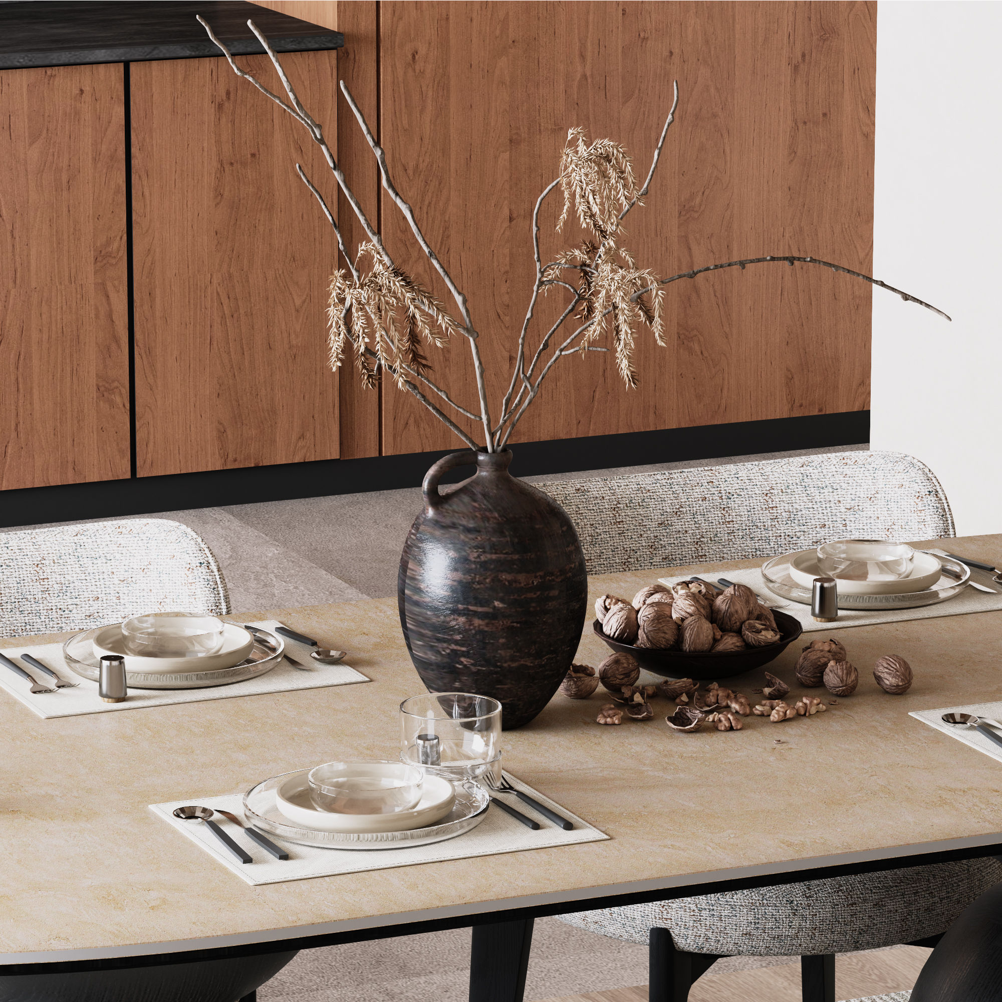 Solid Wood Yellow & Black Matte Sintered Stone Dining Tables