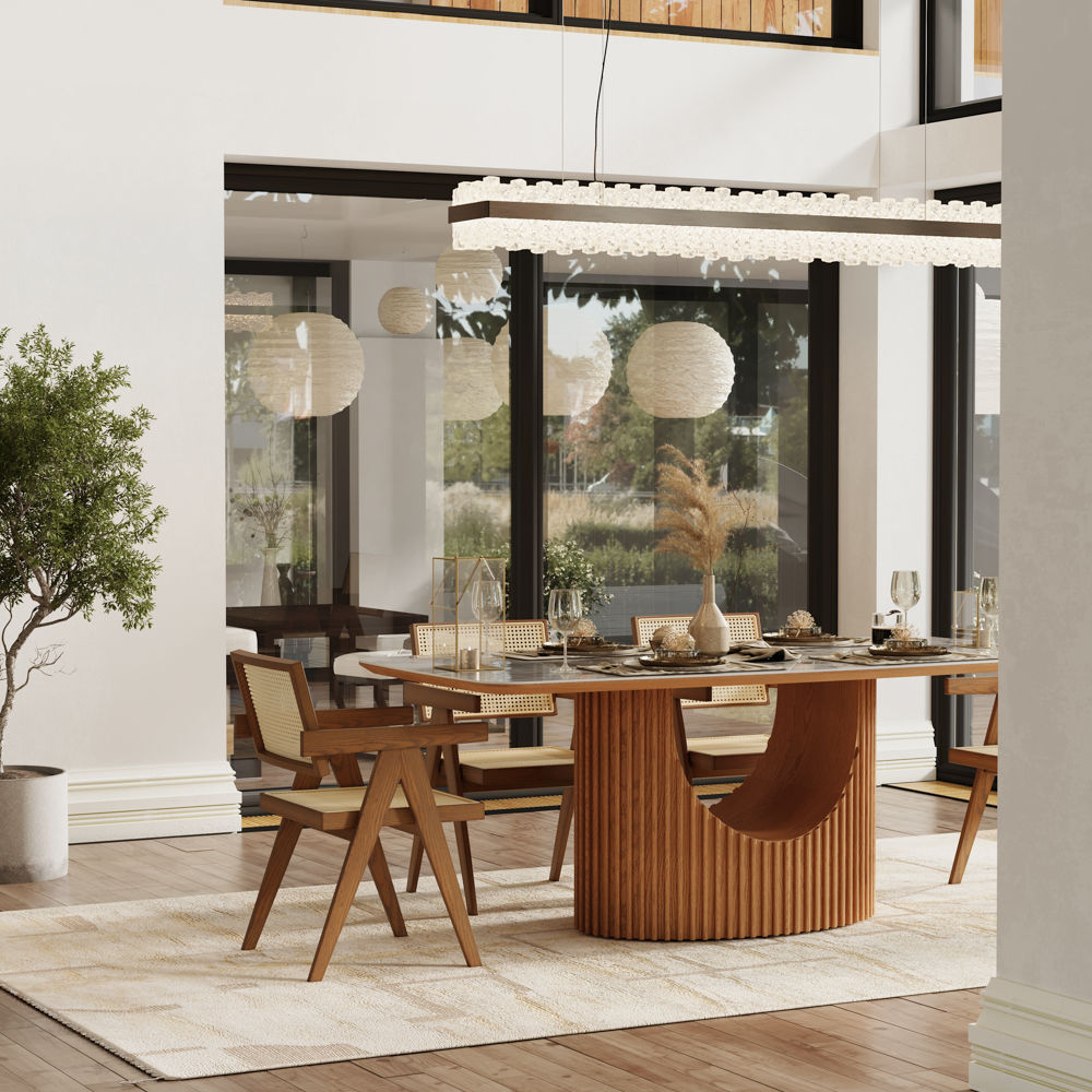 for 6 Pandora & Walnut Glossy Sintered Stone Dining Tables