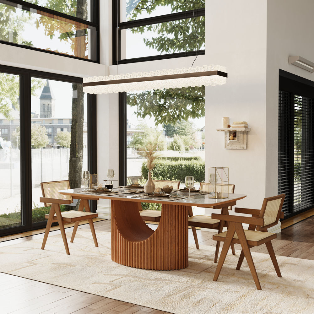 Partly Assemble Pandora & Walnut Glossy Sintered Stone Dining Tables