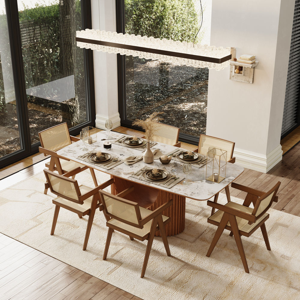 Rectangular Pandora & Walnut Glossy Sintered Stone Dining Tables