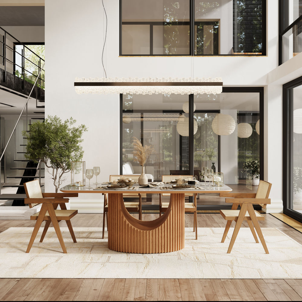 Rectangular Pandora & Walnut Glossy Sintered Stone Dining Tables