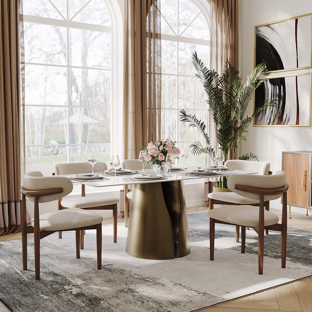 Rectangular White & Bronze Sintered Stone Dining Tables
