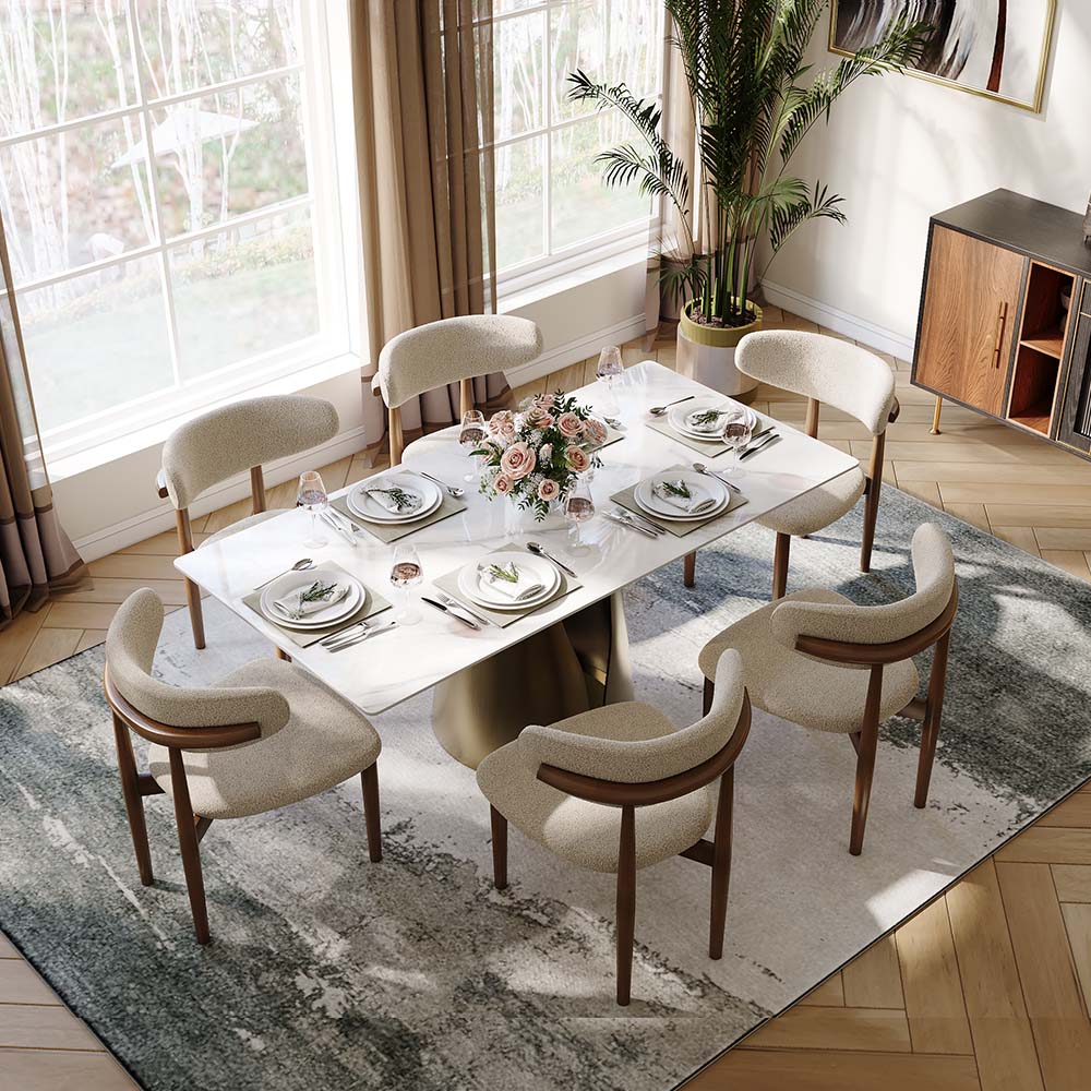 Partly Assemble White & Bronze Sintered Stone Dining Tables