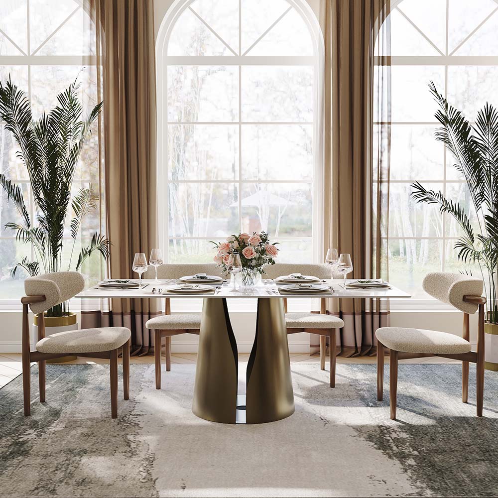 Modern White & Bronze Sintered Stone Dining Tables