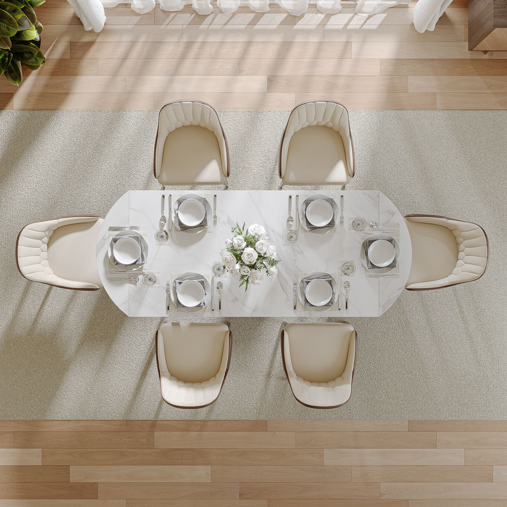 Partly Assemble Walnut & White Glossy Sintered Stone Dining Tables