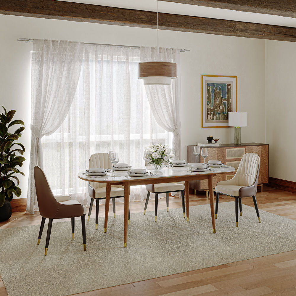 Wood Leg Walnut & White Glossy Sintered Stone Dining Tables