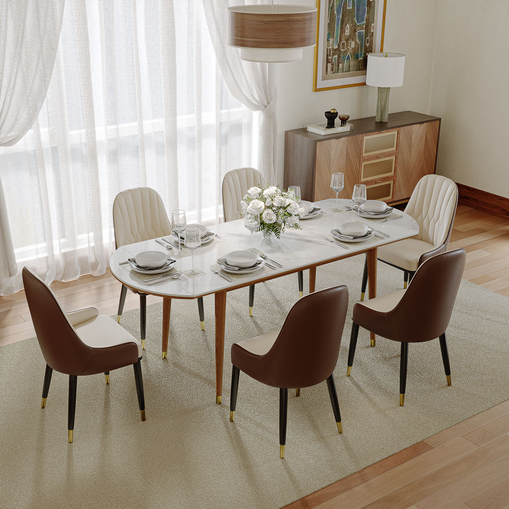 for 6 Walnut & White Glossy Sintered Stone Dining Tables