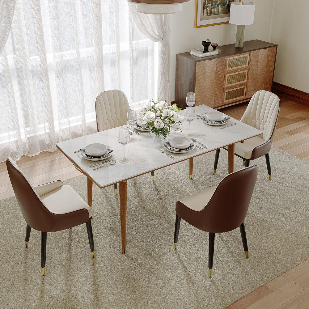Modern Walnut & White Glossy Sintered Stone Dining Tables