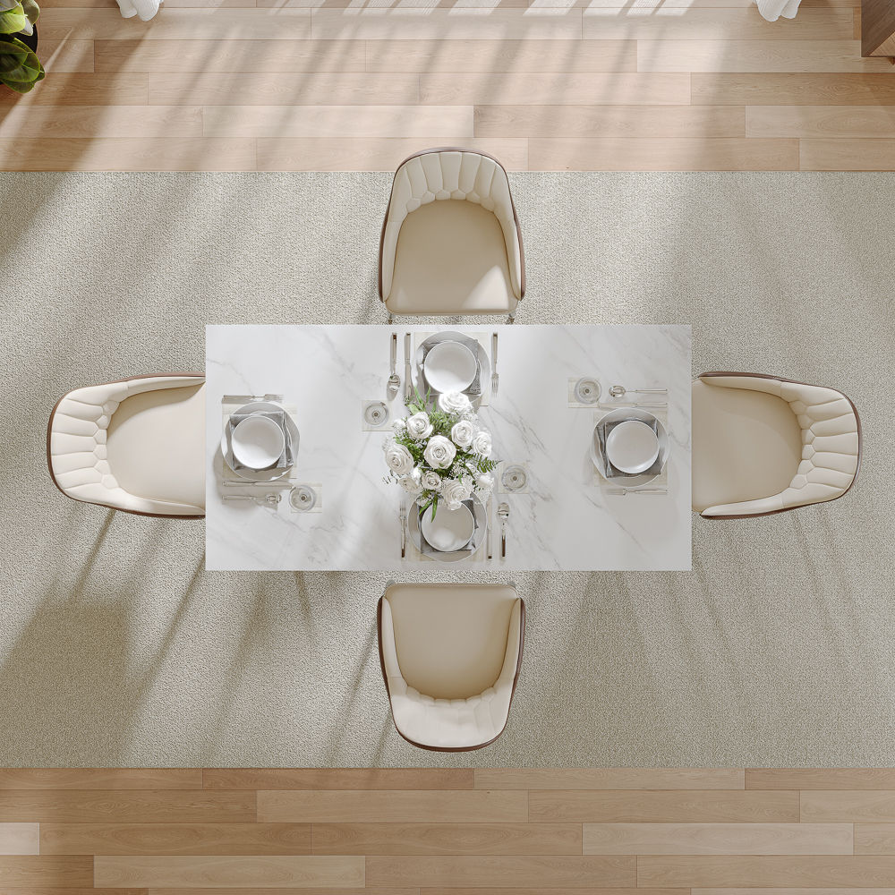 Partly Assemble Walnut & White Glossy Sintered Stone Dining Tables