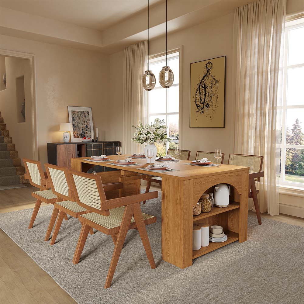 with Storage Walnut Color MDF Dining Tables