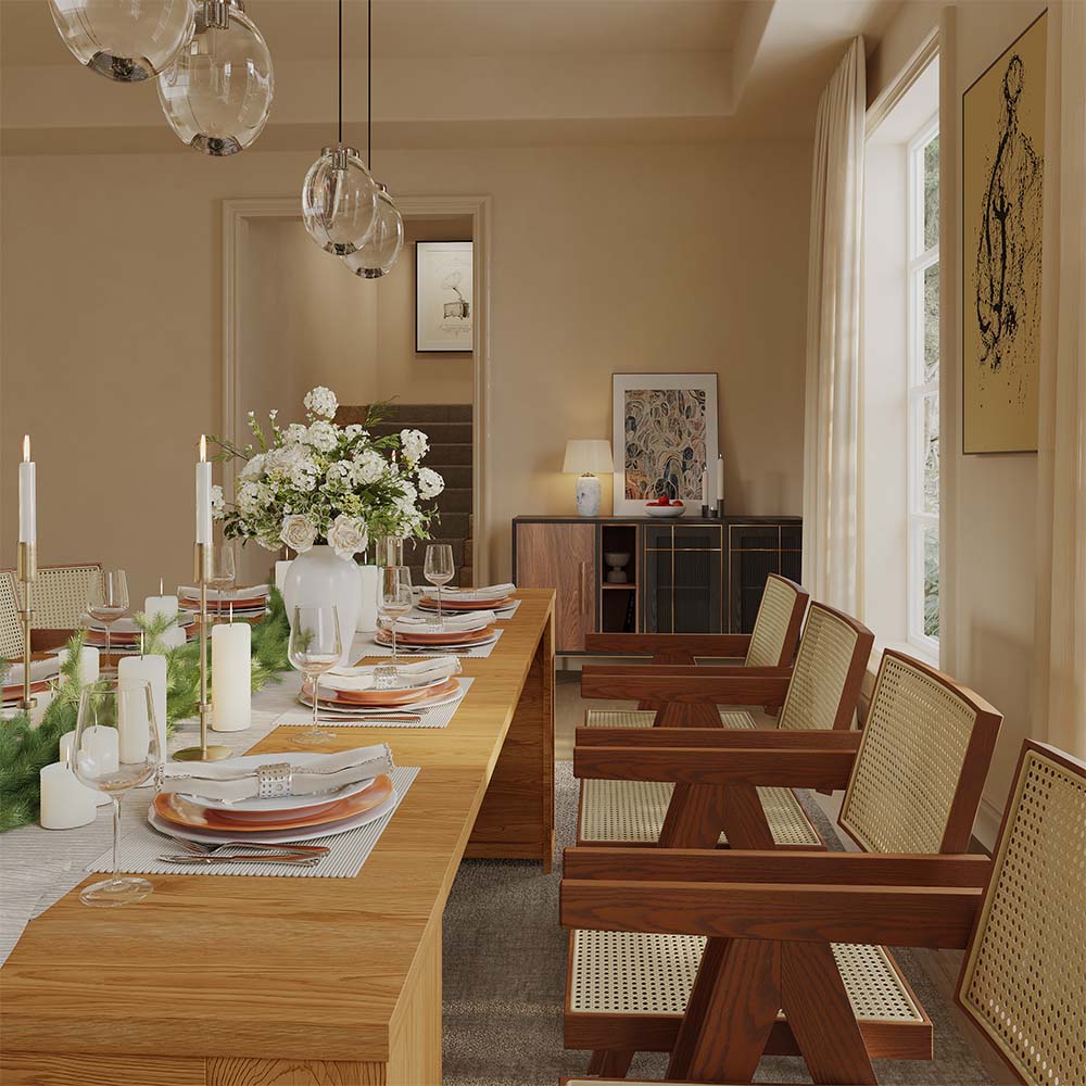 Wood Leg Walnut Color MDF Dining Tables