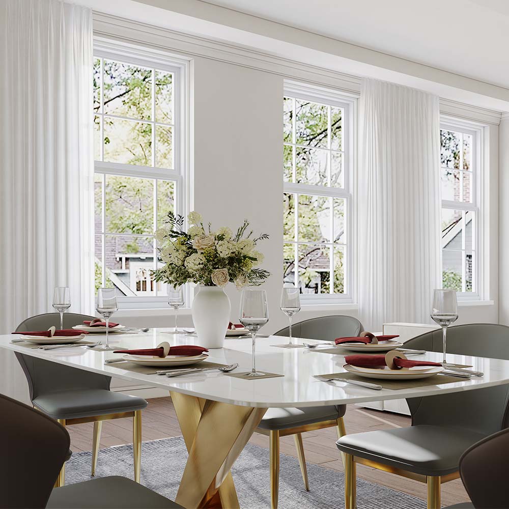 Sintered Stone White & Gold Glossy Sintered Stone Dining Tables