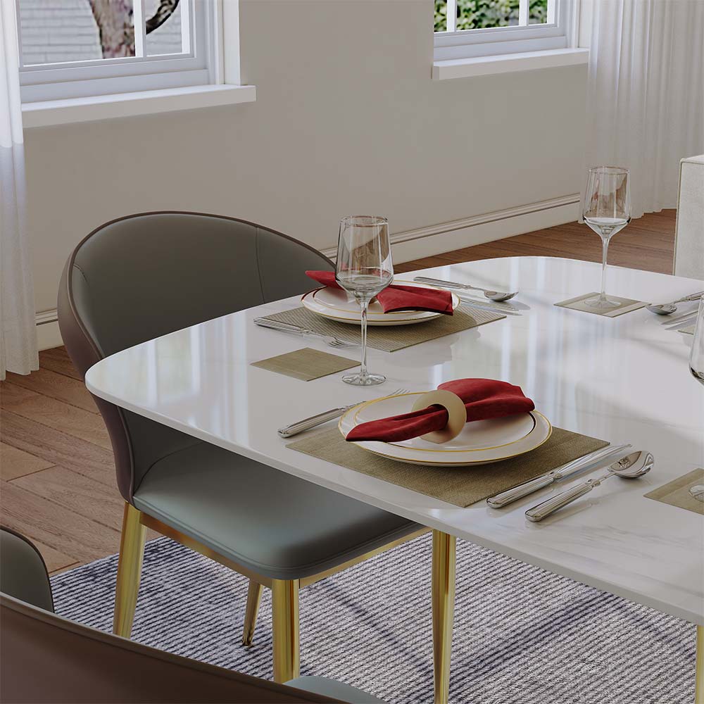 Partly Assemble White & Gold Glossy Sintered Stone Dining Tables