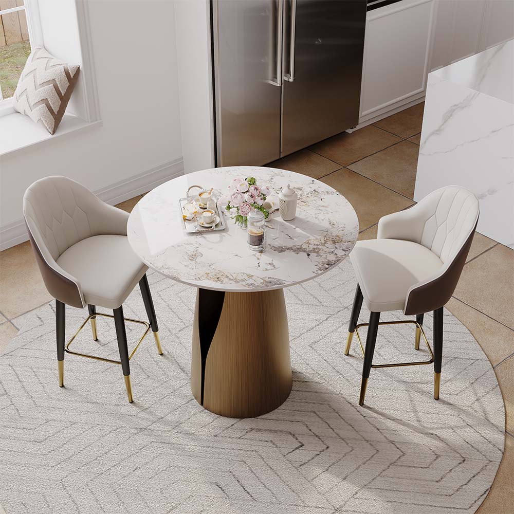 Round Pandora & Bronze Glossy Sintered Stone Dining Tables