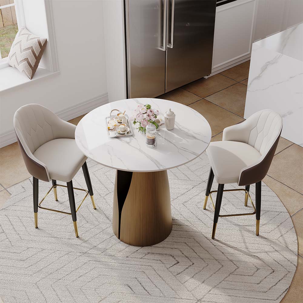 2 Seaters White & Bronze Glossy Sintered Stone Dining Tables