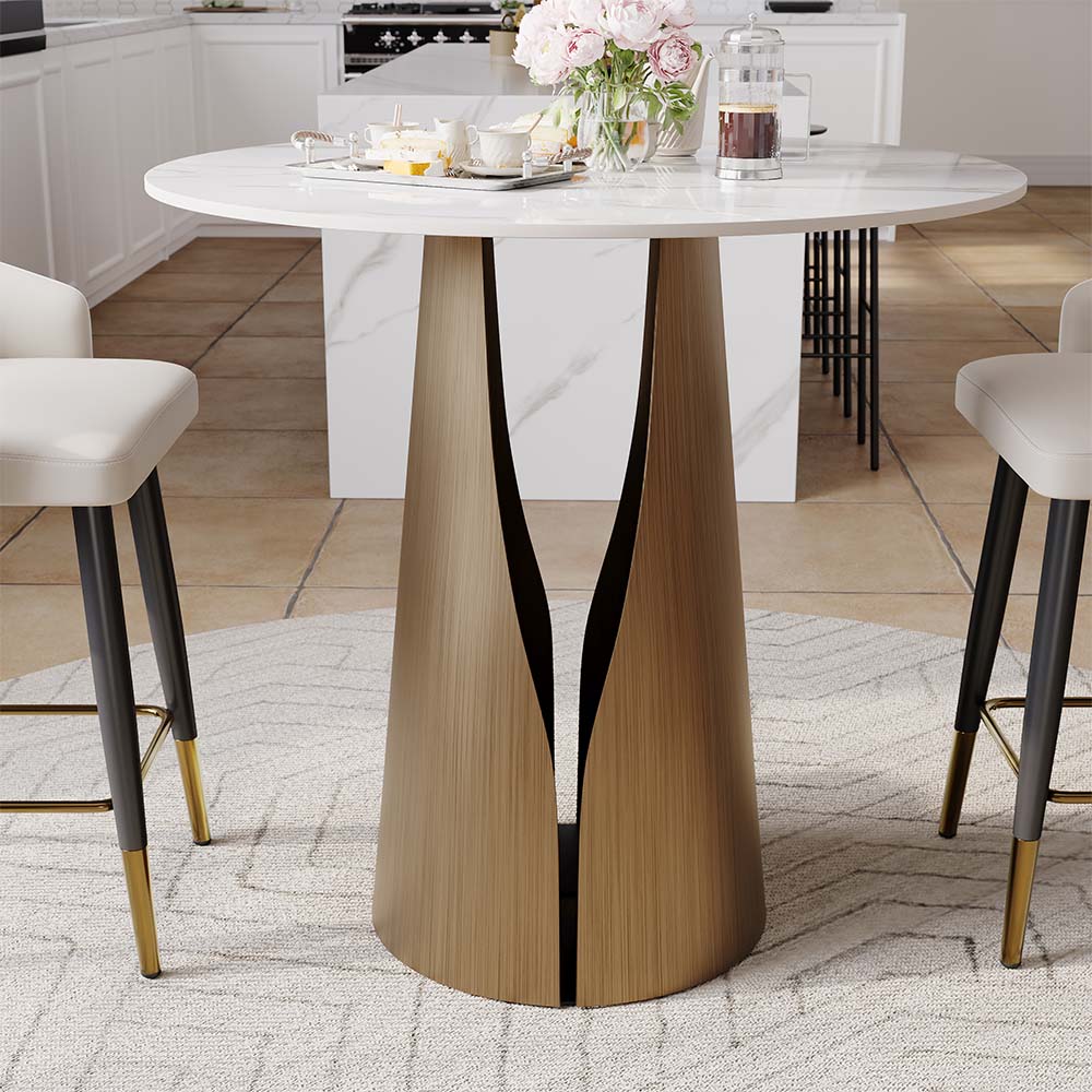 for 4 White & Bronze Glossy Sintered Stone Dining Tables