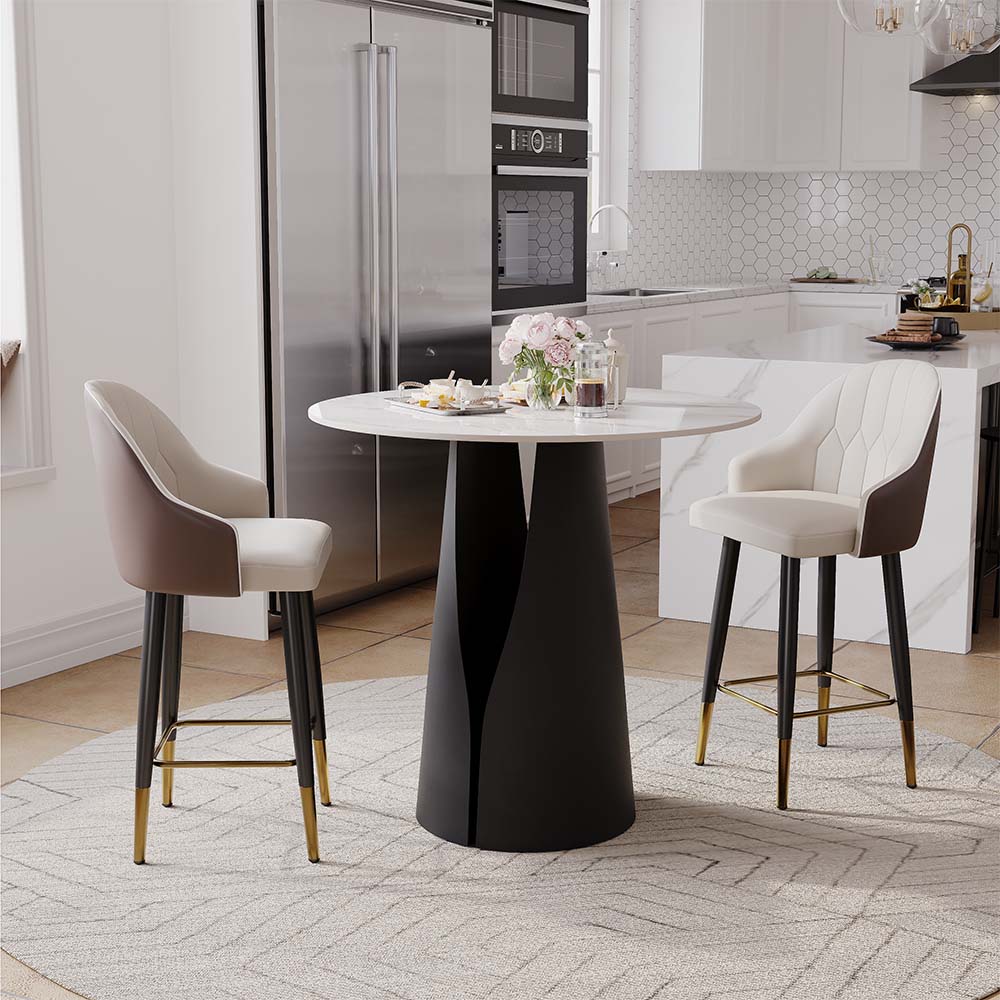 Metal Base White & Black Glossy Sintered Stone Dining Tables