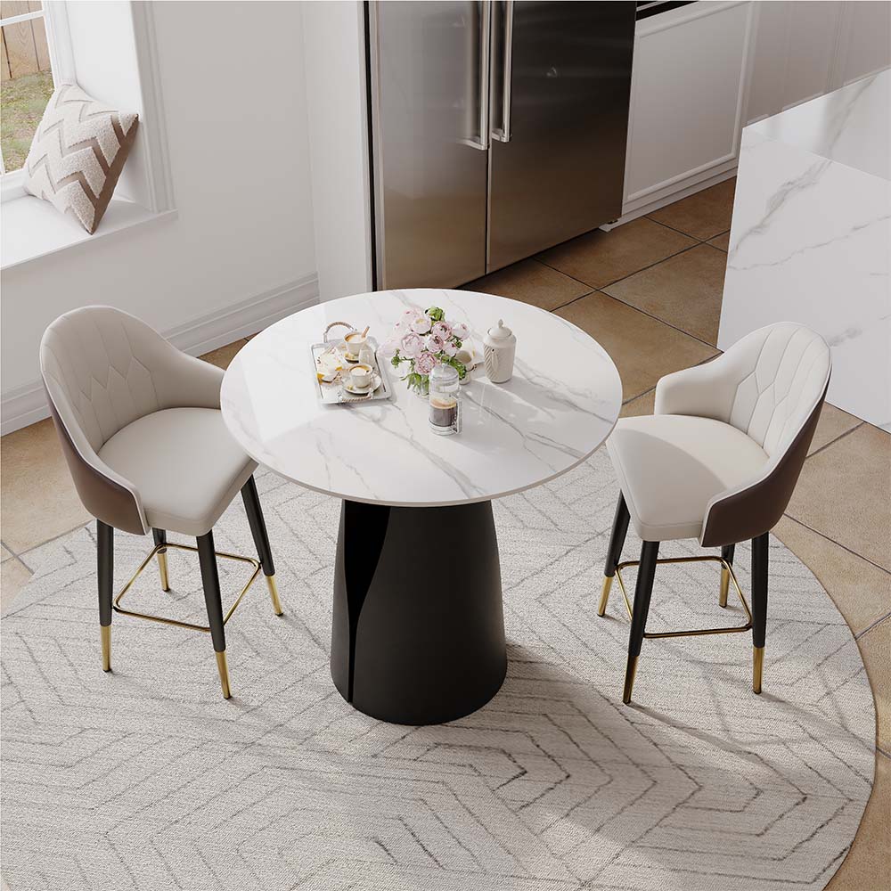 2 Seaters White & Black Glossy Sintered Stone Dining Tables