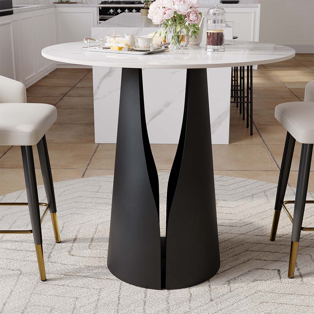 Round White & Black Glossy Sintered Stone Dining Tables