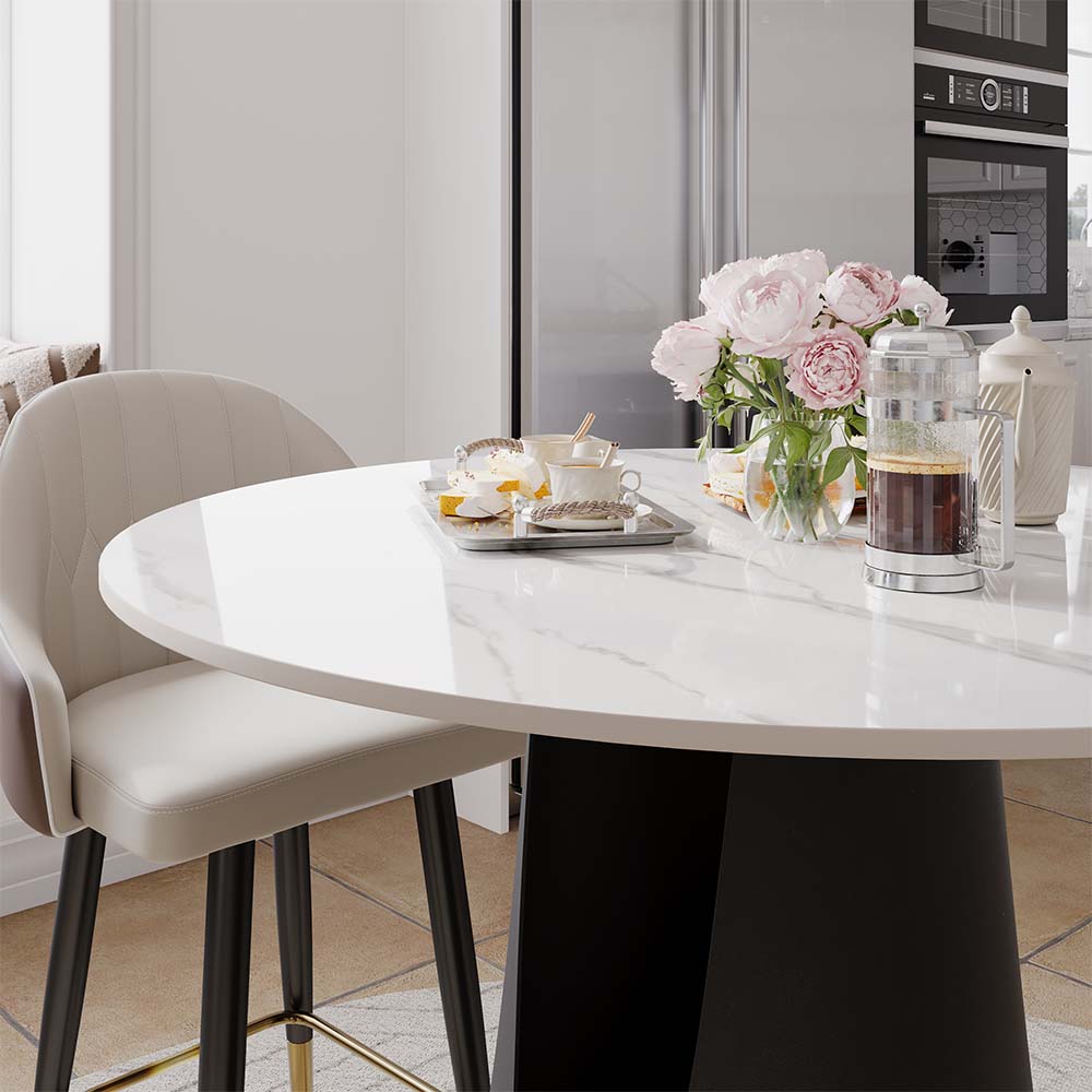 Metal Base White & Black Glossy Sintered Stone Dining Tables