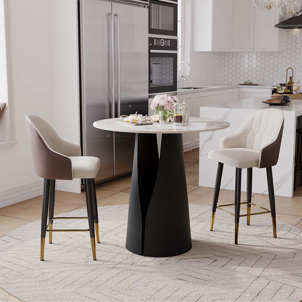 Round Pandora & Black Glossy Sintered Stone Dining Tables