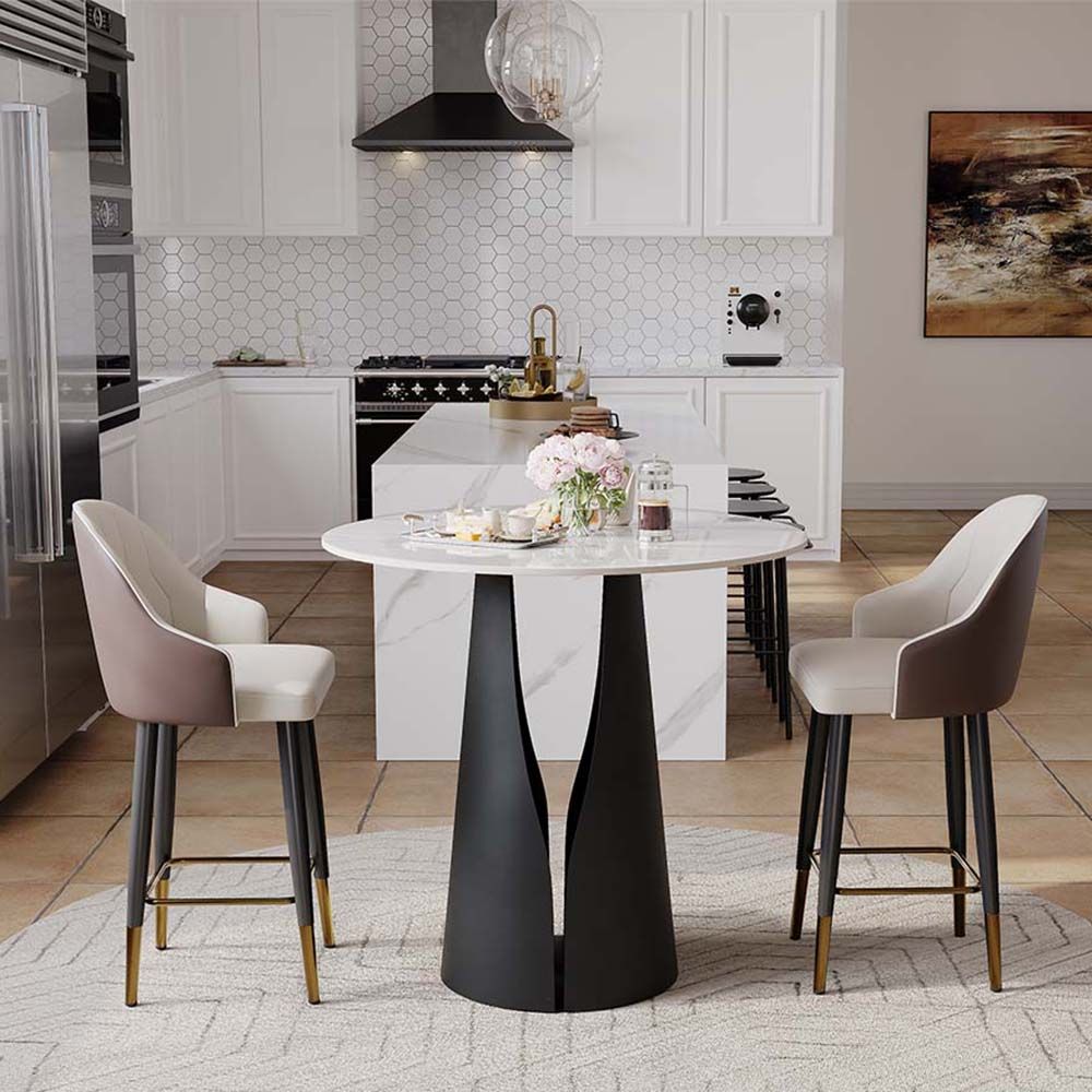 2 Seaters White & Black Glossy Sintered Stone Dining Tables