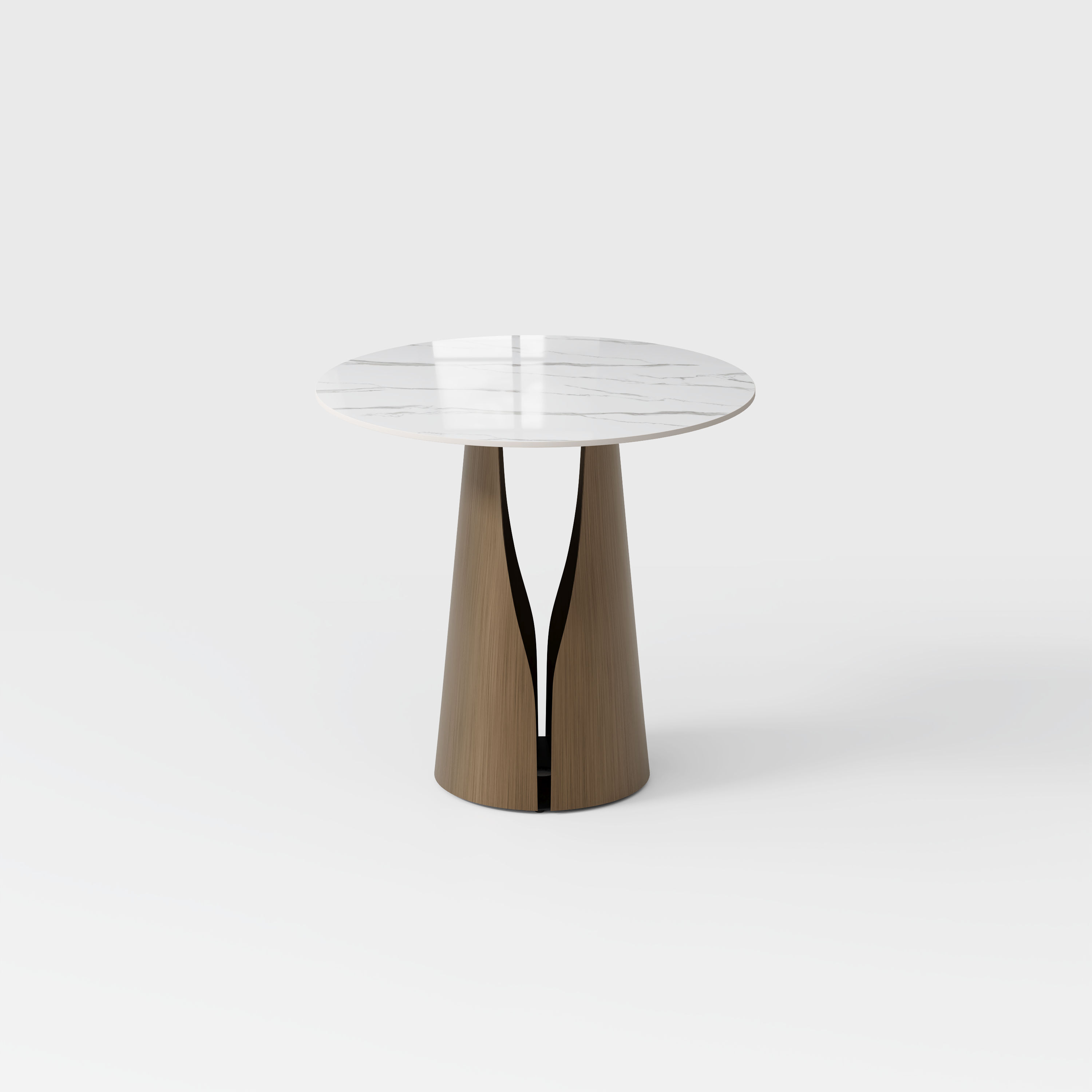 Round White & Bronze Glossy Sintered Stone Dining Tables
