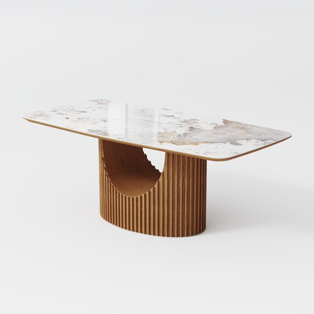 Solid Wood Pandora & Walnut Glossy Sintered Stone Dining Tables