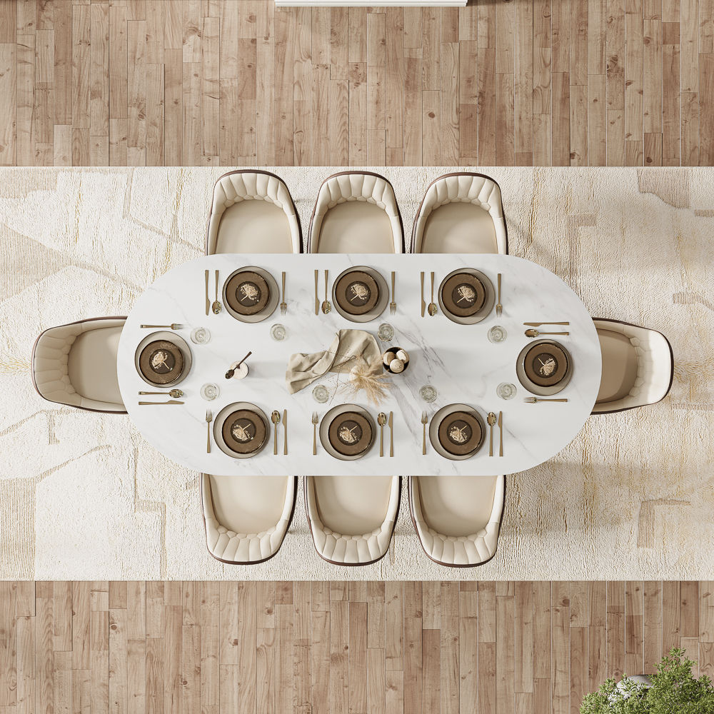 Sintered Stone White & Bronze Glossy Sintered Stone Dining Tables