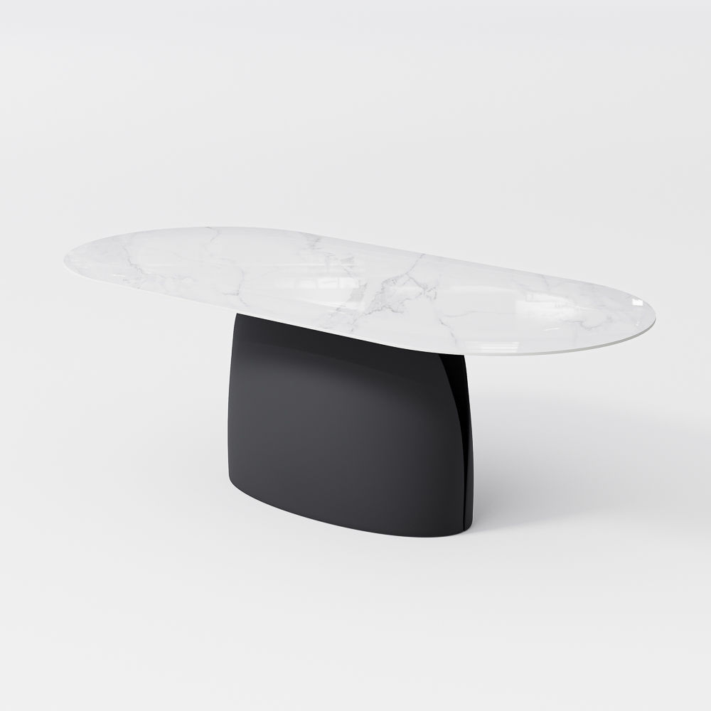 Oval White & Black Glossy Sintered Stone Dining Tables