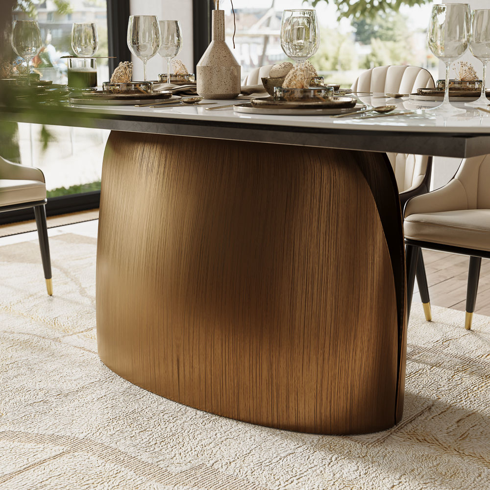 Modern White & Bronze Glossy Sintered Stone Dining Tables