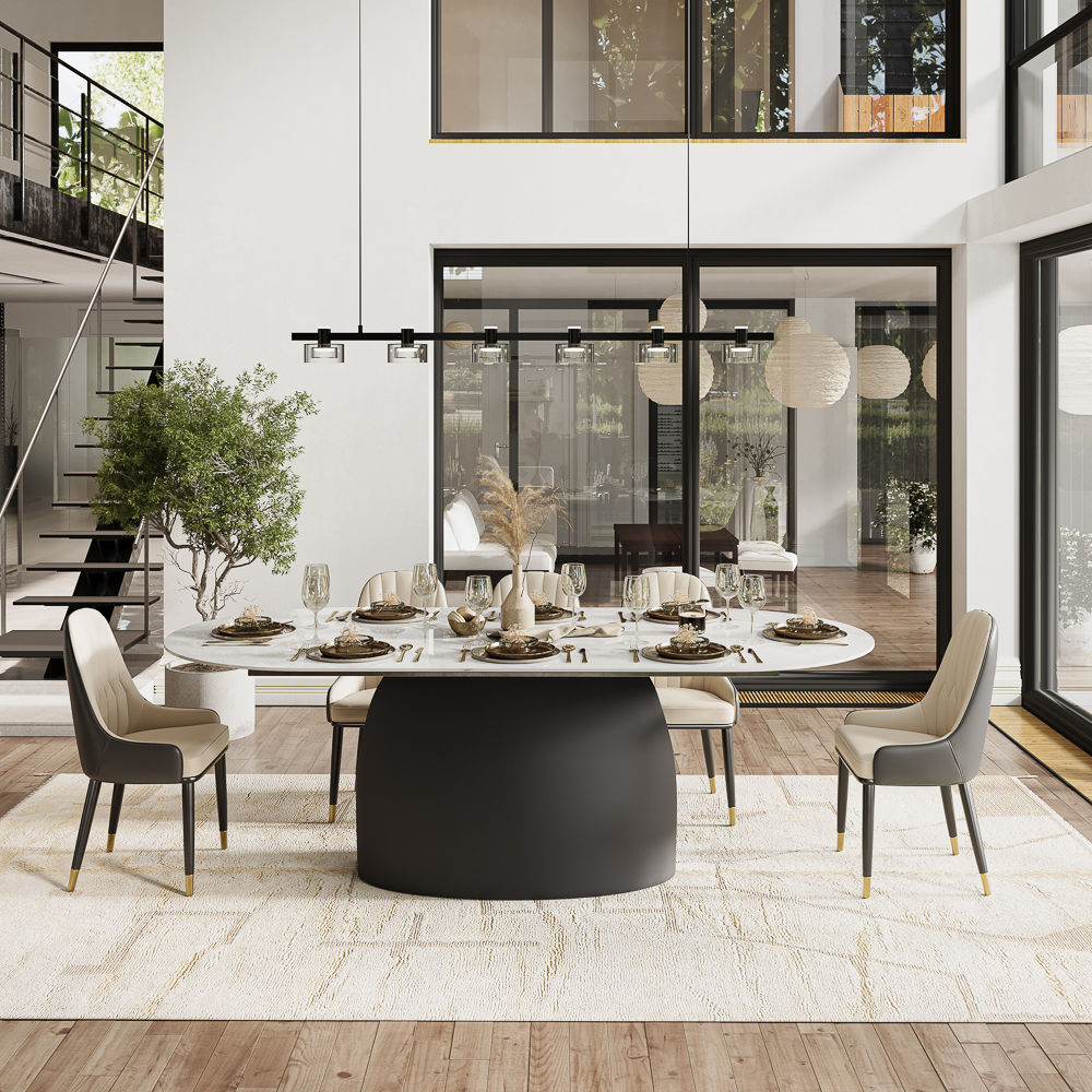 Modern White & Black Glossy Sintered Stone Dining Tables