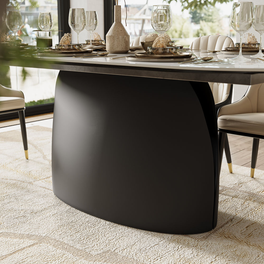 Partly Assemble White & Black Glossy Sintered Stone Dining Tables