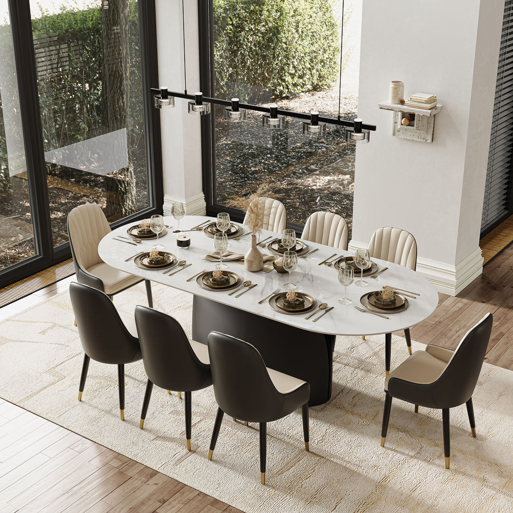 Partly Assemble White & Black Glossy Sintered Stone Dining Tables