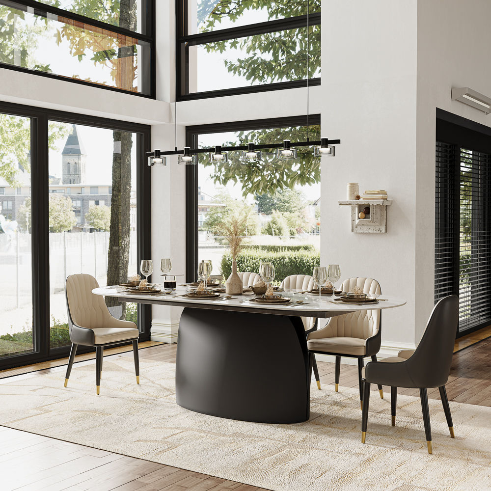 for 8 White & Black Glossy Sintered Stone Dining Tables