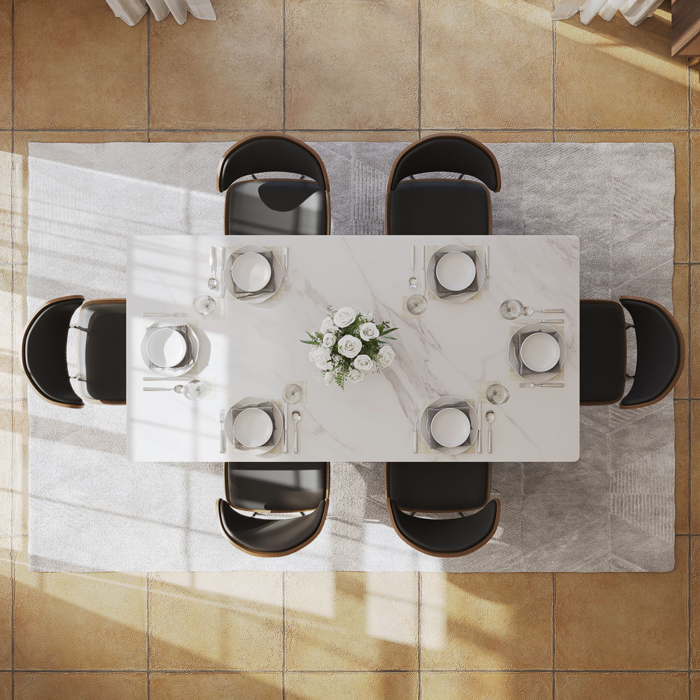Rectangular Walnut & White Glossy Sintered Stone Dining Tables