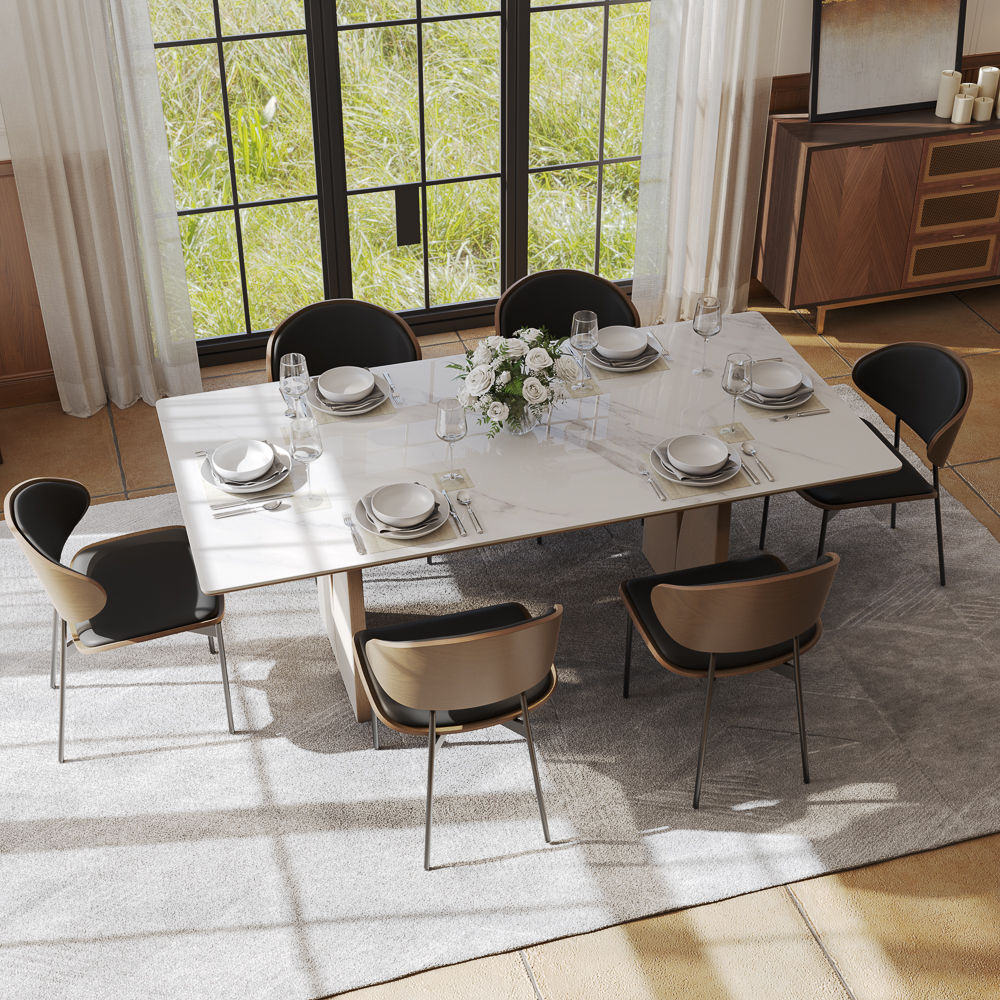 Solid Wood Walnut & White Glossy Sintered Stone Dining Tables