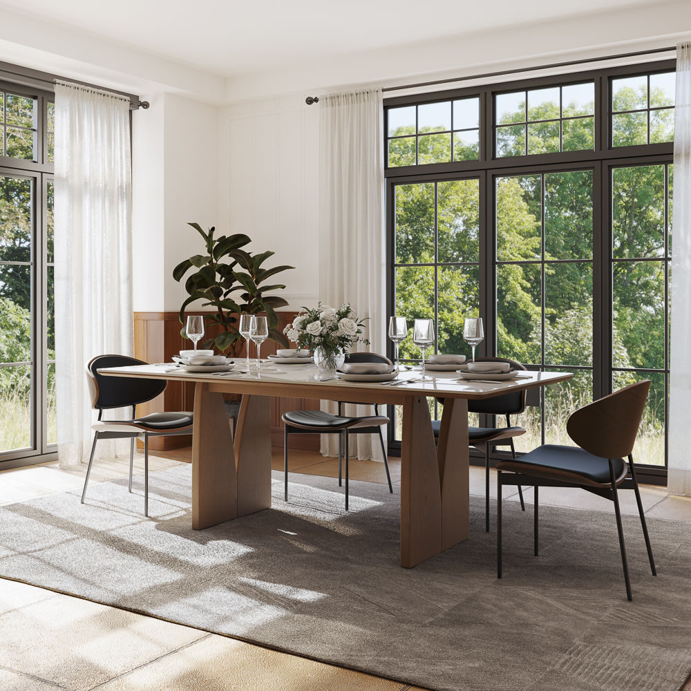 Wood Walnut & White Glossy Sintered Stone Dining Tables
