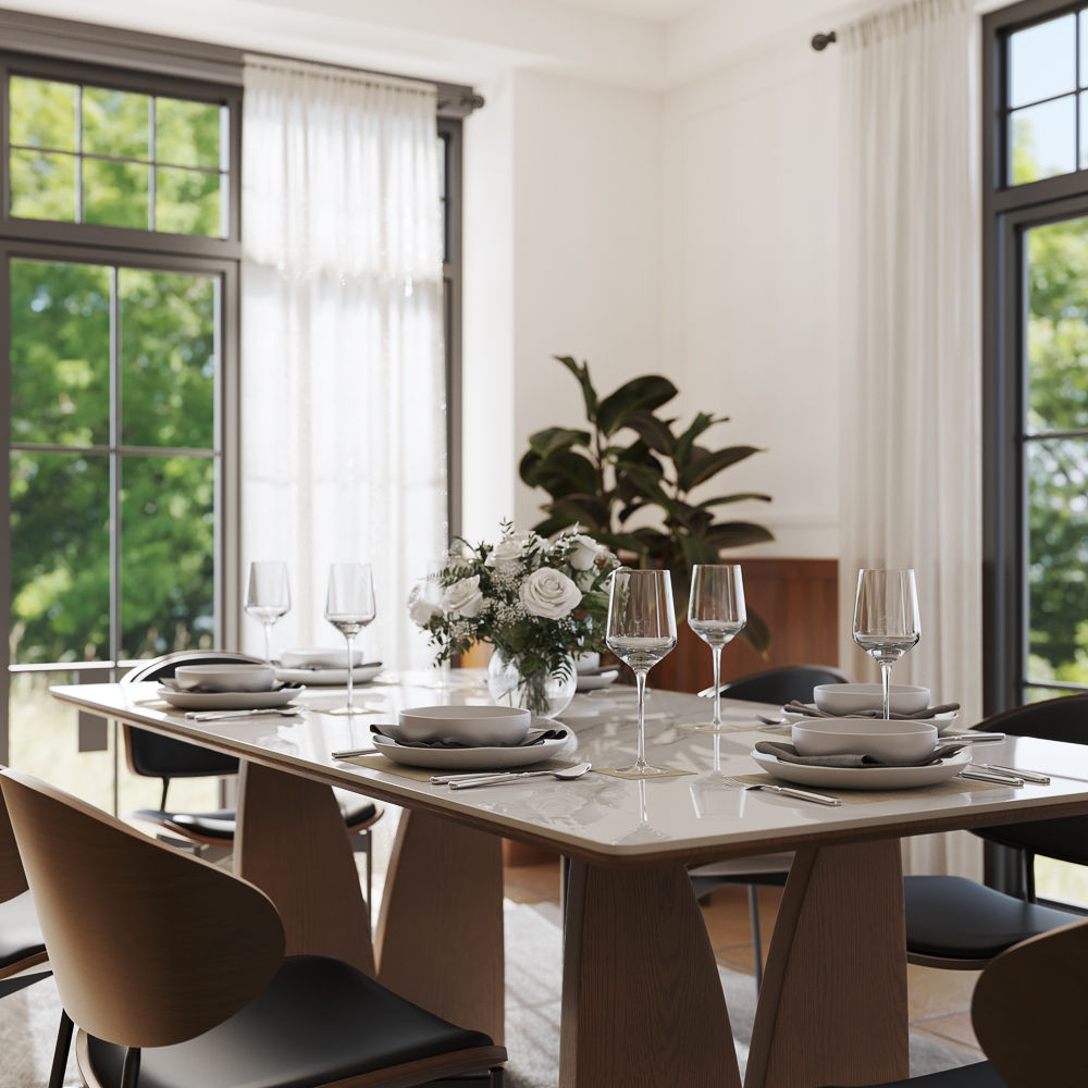 Solid Wood Walnut & White Glossy Sintered Stone Dining Tables