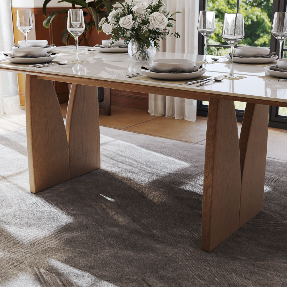 Wood Walnut & White Glossy Sintered Stone Dining Tables