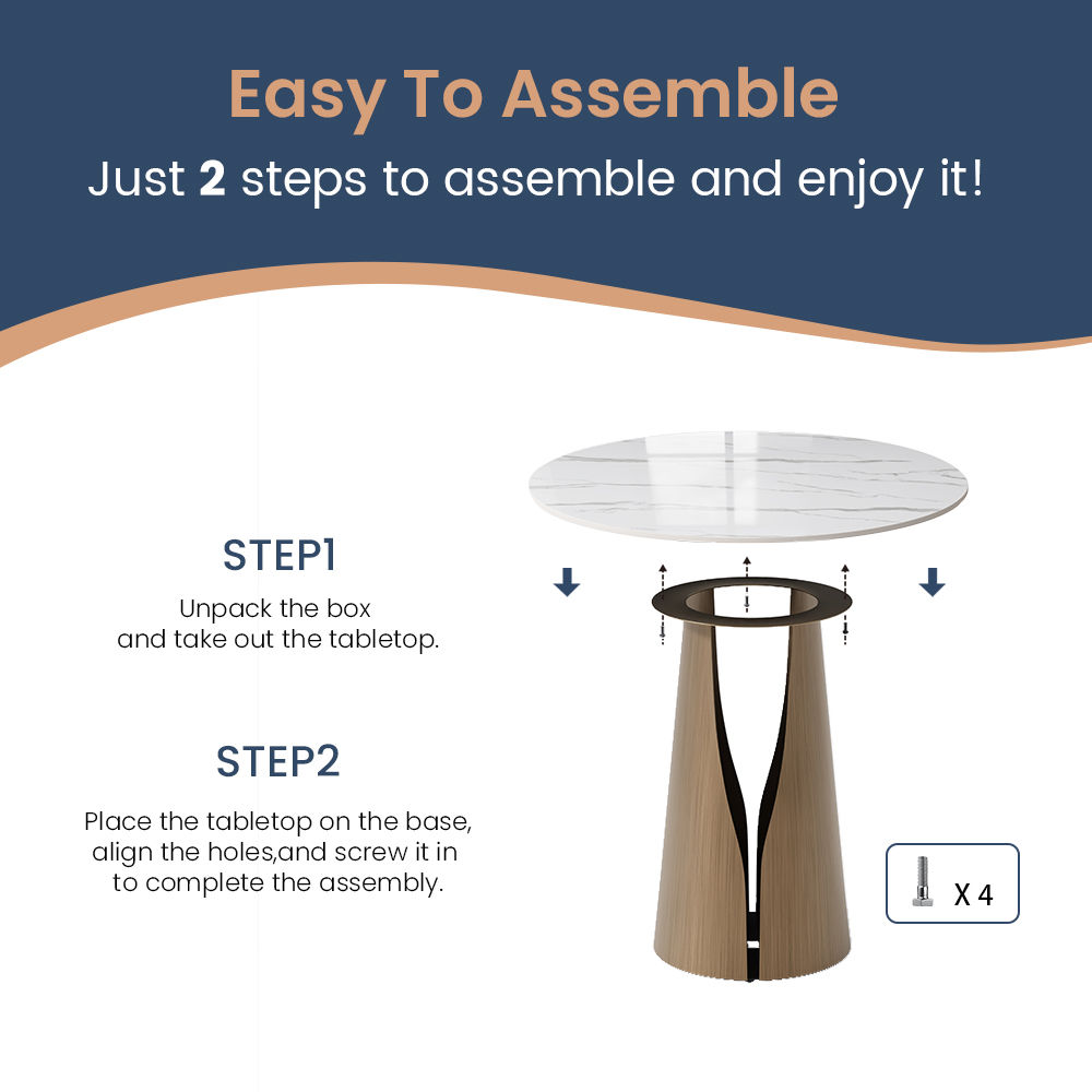 Partly Assemble White & Bronze Glossy Sintered Stone Dining Tables