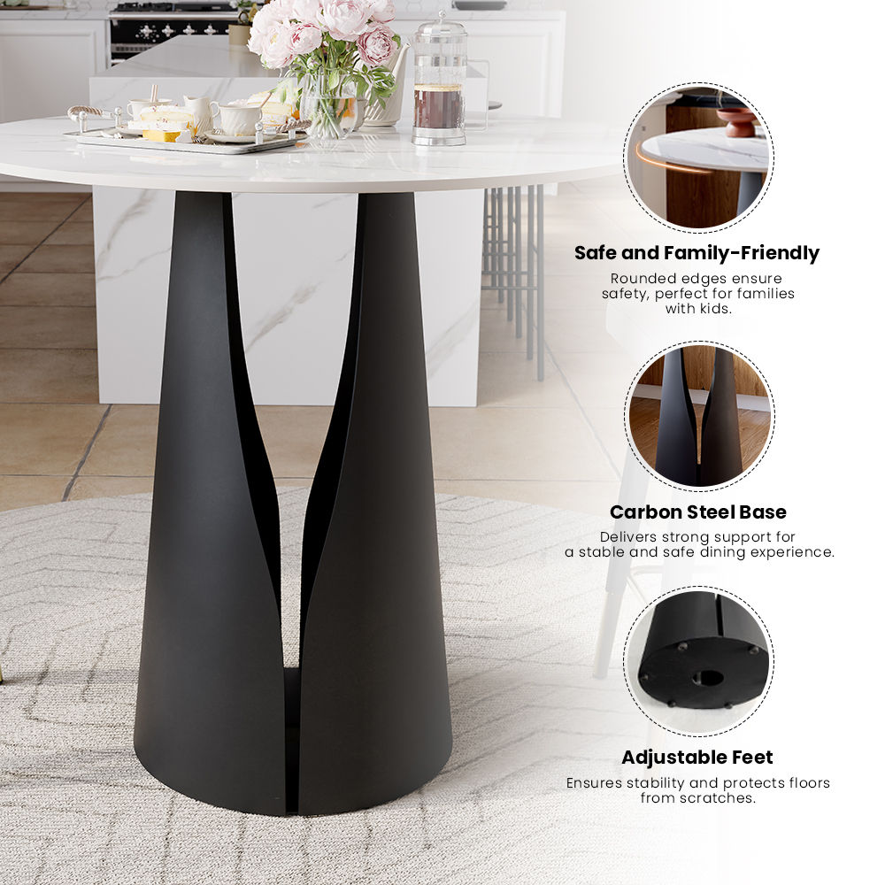 Round White & Black Glossy Sintered Stone Dining Tables