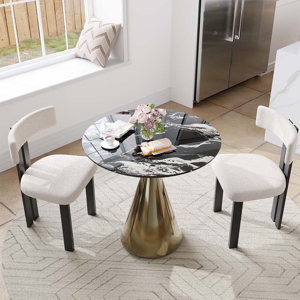 Partly Assemble Black & White Faux Marble Dining Tables