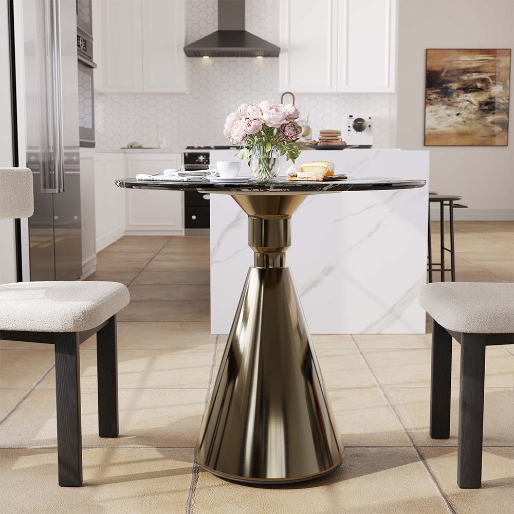 Metal Base Black & White Faux Marble Dining Tables